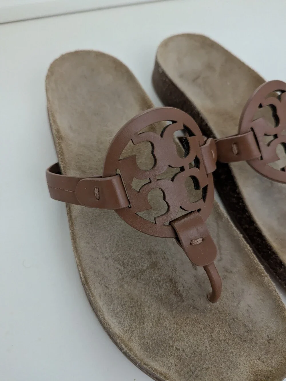 GUC! Tory Burch Miller Cloud Sandal In Brown Leather Natural Size 8